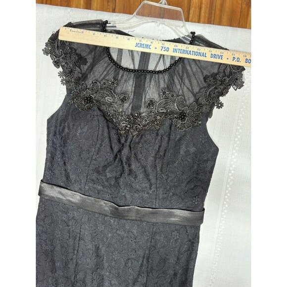 Vintage Starzz Size 10 Black Lace Evening Gown Sheer Embroidered Overlay Satin - Picture 5 of 12